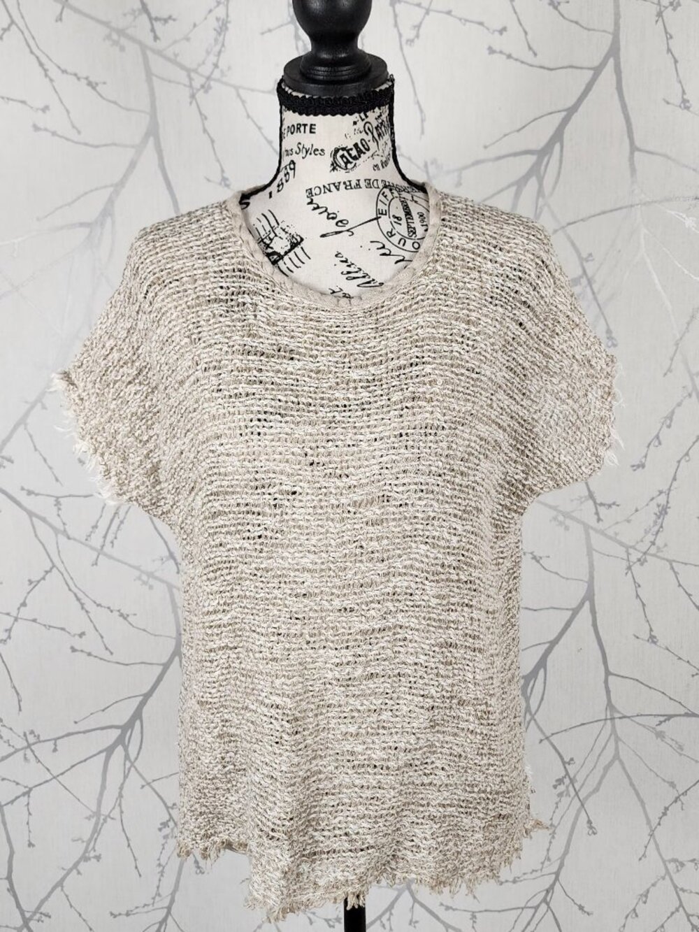 Eterea Italy Beige Linen Cotton Open Knit Sheer Boxy Fit Top